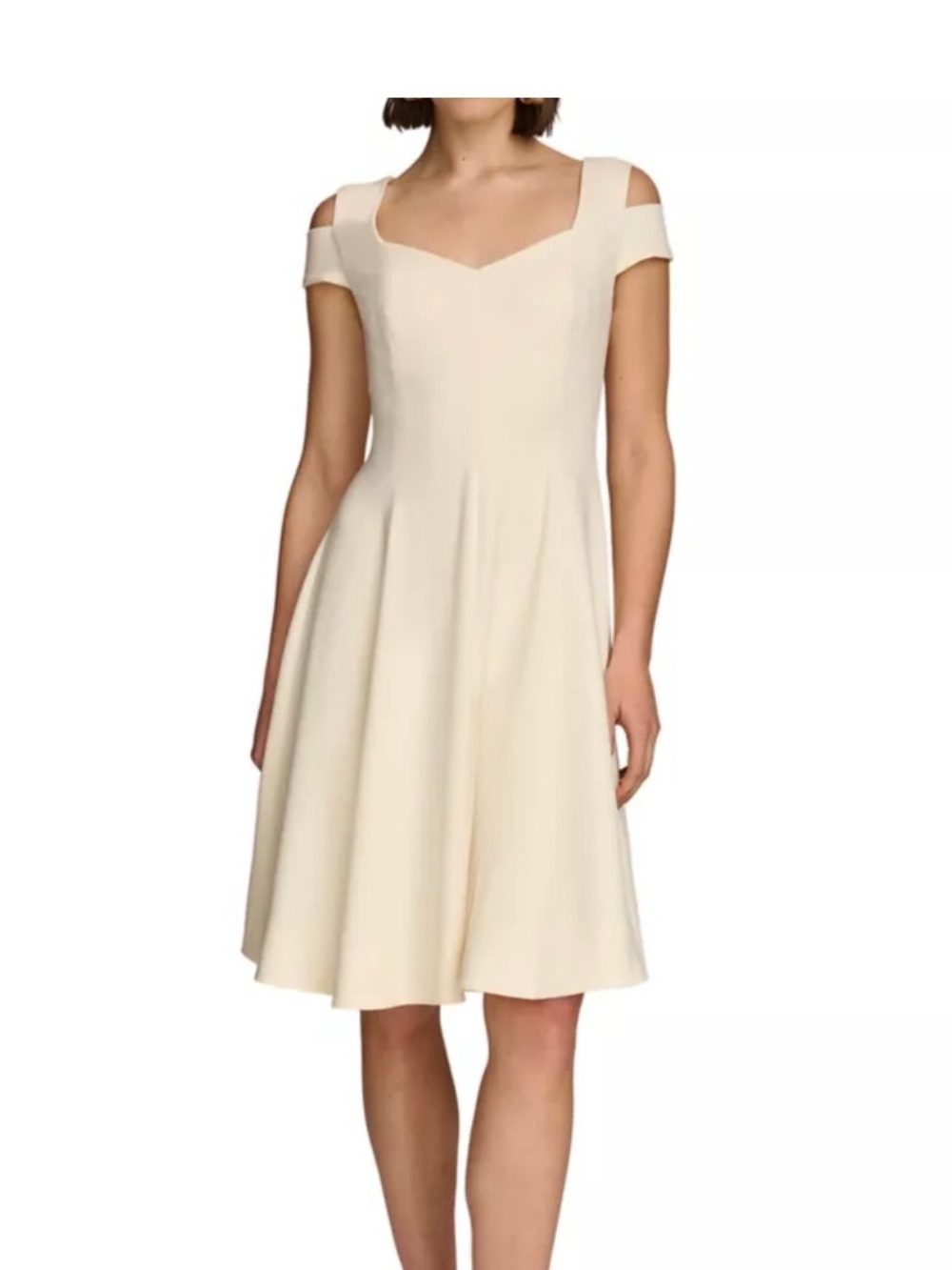 Donna Karan Cream Cold-Shoulder Midi Fit-and-Flare Dress